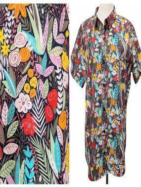 Wildfang Womens Size XL Oasis Multi Floral Essential Short Sleeve Button Up Top